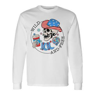 Cowboy Skeleton 4Th Of July American Flag Long Sleeve T-Shirt T-Shirt | Mazezy AU