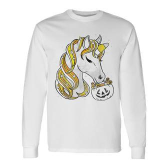 Cute Candy Corn Unicorn Halloween Top Long Sleeve T-Shirt - Monsterry