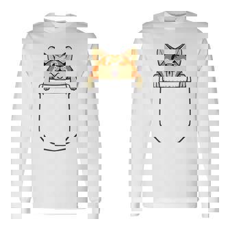 Cute Corgi Dog In A Fake Pocket Dog Owner Puppy Meme Long Sleeve T-Shirt T-Shirt | Mazezy