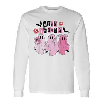 Cute Ghost Mean Ghouls Halloween Costume Spooky Season Long Sleeve T-Shirt - Monsterry