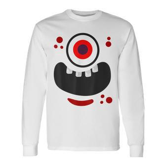 Cute Monster Face Scary Eyeball & Mouth Red Monster Long Sleeve T-Shirt T-Shirt | Mazezy