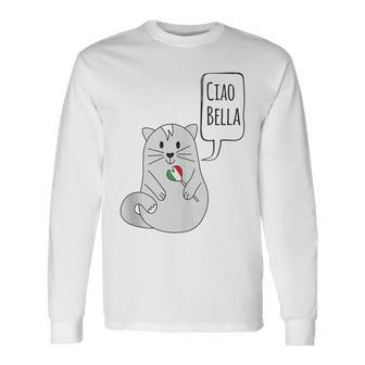 Cute Snuggly Purr Italian Cat With Heart And Flag Long Sleeve T-Shirt T-Shirt | Mazezy