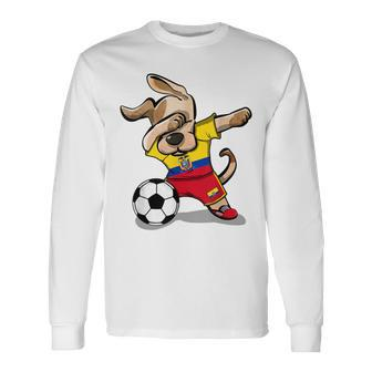Dabbing Dog Ecuador Soccer Fans Jersey Ecuadorian Football Long Sleeve T-Shirt | Mazezy DE