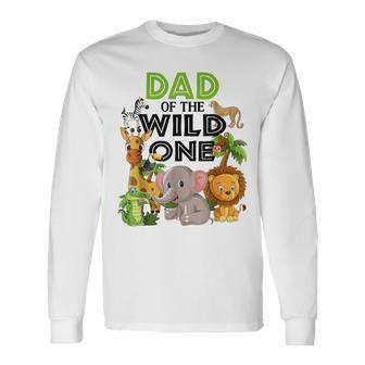 Dad Of The Wild One Birthday 1St Safari Jungle White Long Sleeve T-Shirt - Seseable