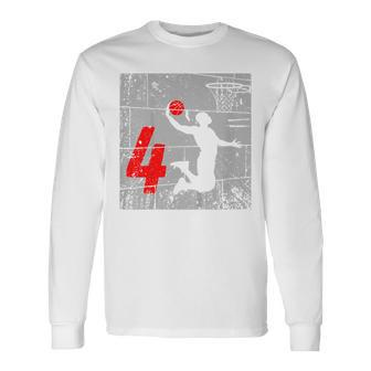 Distressed 4 Year Old 4Th Basketball Birthday Slam Dunk Long Sleeve T-Shirt T-Shirt | Mazezy CA