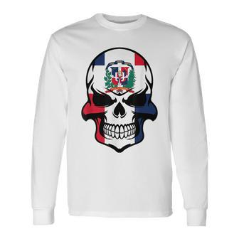 Dominican Flag Skull Cool Dominican Republic Skull Dominican Republic Long Sleeve T-Shirt T-Shirt | Mazezy