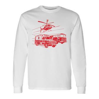 Ems Fire Rescue Truck Helicopter Cute Unique Long Sleeve T-Shirt - Monsterry UK