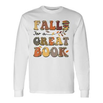 Fall For A Great Book Retro Leopard Autumn Thanksgiving Thanksgiving Long Sleeve T-Shirt T-Shirt | Mazezy