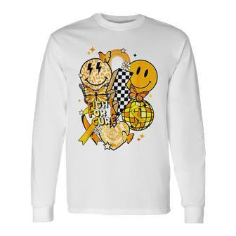 Fight For A Cure Retro Smile Face Childhood Cancer Awareness Long Sleeve T-Shirt | Mazezy