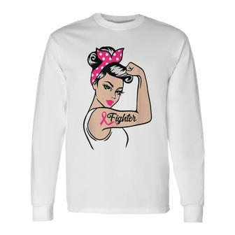 Fighter Rosie The Riveter Breast Cancer Awareness Long Sleeve - Monsterry