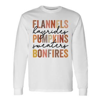 Flannels Hayrides Pumpkins Vintage Sweaters Bonfires Autumn Autumn Long Sleeve T-Shirt | Mazezy