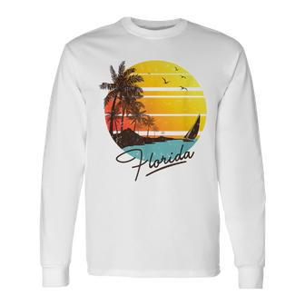 Florida Sunshine State Retro Summer Tropical Beach Florida & Merchandise Long Sleeve T-Shirt T-Shirt | Mazezy