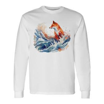 Fox Wave Artwork Animal Art Fox Long Sleeve T-Shirt | Mazezy
