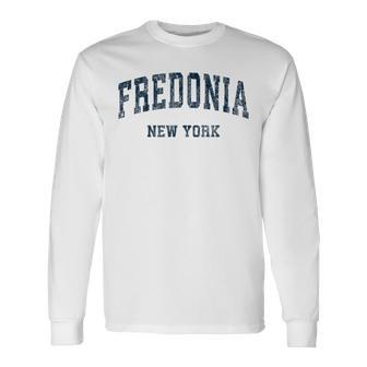 Fredonia New York Ny Vintage Varsity Sports Navy Long Sleeve T-Shirt | Mazezy