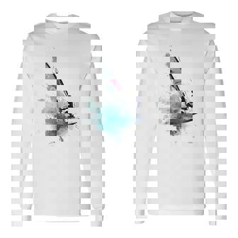 Fun Windsurfing On A Surfboard Riding The Waves Of The Ocean Long Sleeve T-Shirt | Mazezy