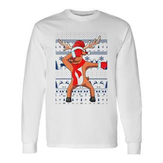 Dabbing Reindeer Ugly Christmas Sweaters Long Sleeve T-Shirt - Monsterry