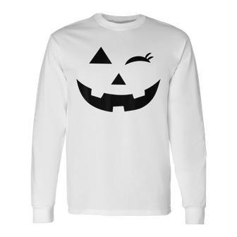 Jack O Lantern Pumpkin Wink Face For Halloween Costume Long Sleeve T-Shirt | Mazezy