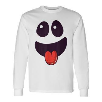 Ghost Scary Face Lazy Halloween Costume Long Sleeve T-Shirt - Monsterry