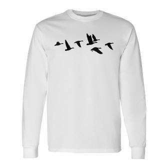 Goose Geese Formation Flock Of Birds Bird Swarm Freedom Long Sleeve T-Shirt | Mazezy