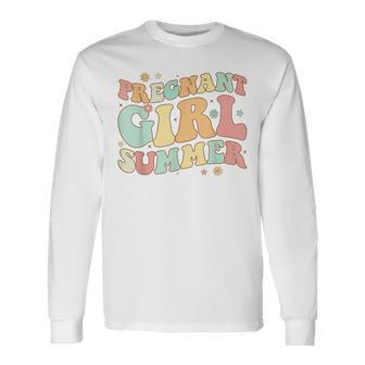 Groovy Pregnancy Reveal Pregnant Girl Summer Baby Shower Long Sleeve T-Shirt - Monsterry AU