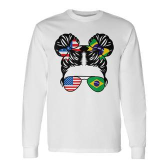 Half American Half Brazilian Girl Usa Brazil Flag Patriot Long Sleeve T-Shirt T-Shirt | Mazezy