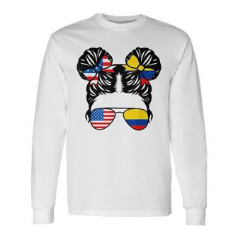 Half American Half Colombian Girl Usa Colombia Flag Patriot Long Sleeve T-Shirt - Monsterry