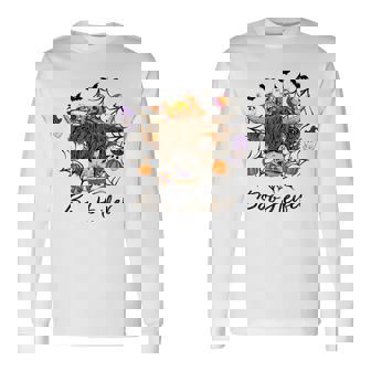 Halloween Boo Heifer Highland Cow Pumpkin Spooky Heifer Halloween Long Sleeve T-Shirt | Mazezy