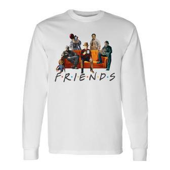 Halloween Friends Crew Gathering On A Spooky Orange Couch Long Sleeve T-Shirt - Seseable