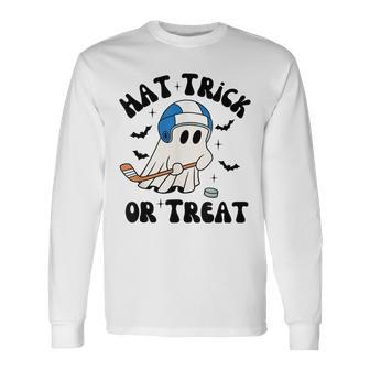 Hat Trick Or Treat Hilarious Hockey Halloween Family Long Sleeve T-Shirt - Monsterry CA