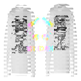 Hello 1St Grade Messy Hair Bun Girl Back To School First Day Long Sleeve T-Shirt T-Shirt | Mazezy