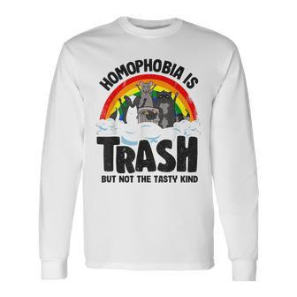 Homophobia Is Trash Gay Pride Raccoon Opossum Ally Lgbt Long Sleeve T-Shirt T-Shirt | Mazezy