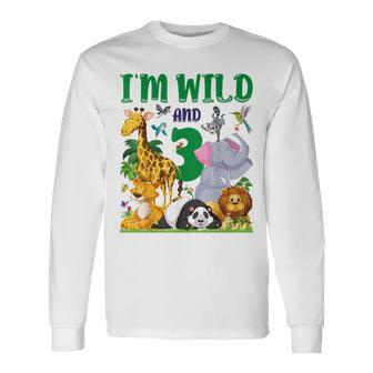 I'm Wild And 3 Safari Zoo Animal Wild And Three Birthday Long Sleeve T-Shirt | Mazezy