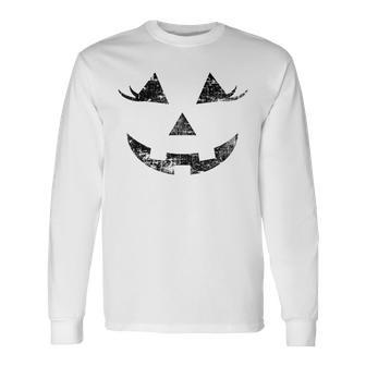 Jack O Lantern Pumpkin Eyelashes Face Vintage Halloween Long Sleeve T-Shirt | Mazezy UK