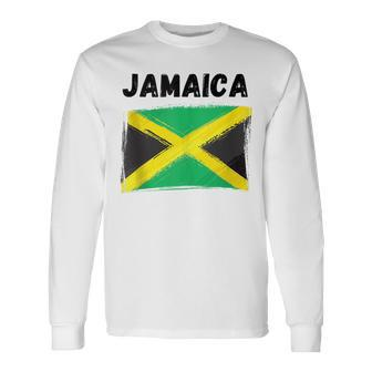 Jamaica Flag Holiday Vintage Grunge Jamaican Flag Long Sleeve T-Shirt - Seseable