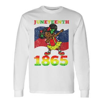 Junenth 1865 Cute Dabbing Black History Afro African Long Sleeve T-Shirt - Seseable