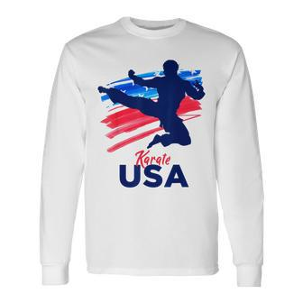 Karate Support The Team Student Sensei Usa Flag American Long Sleeve T-Shirt T-Shirt | Mazezy DE