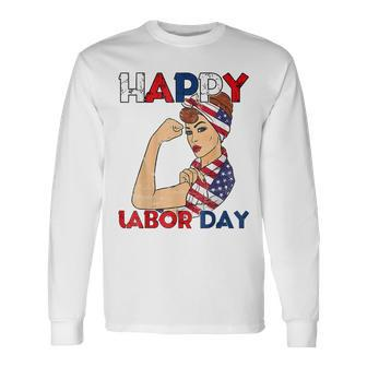 Labor Day Rosie The Riveter American Flag Woman Usa Long Sleeve - Seseable