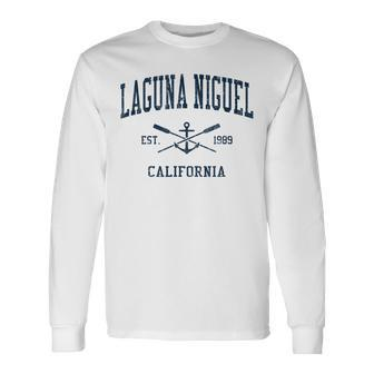 Laguna Niguel Ca Vintage Navy Crossed Oars & Boat Anchor Long Sleeve T-Shirt | Mazezy