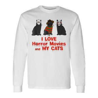 I Love Cats Cat Graphic Horror Movie Love Long Sleeve T-Shirt | Mazezy
