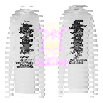 Lupus Warrior Afro Leopard Messy Bun Lupus Cancer Awareness Long Sleeve T-Shirt - Thegiftio