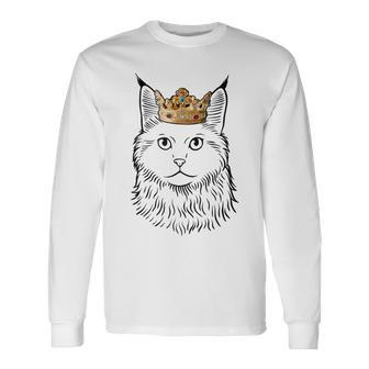 Maine Coon Cat Wearing Crown Long Sleeve T-Shirt | Mazezy