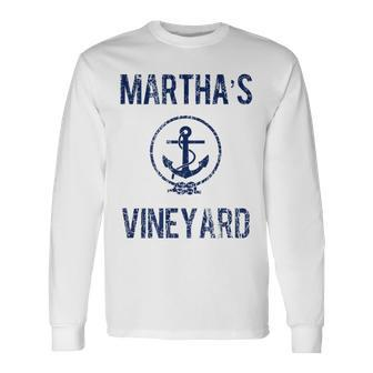 Marthas Vineyard Knot And Anchor Distressed Navy Blue Long Sleeve T-Shirt T-Shirt | Mazezy