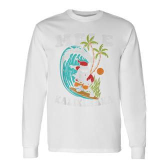 Mele Kalikimaka Hawaii Christmas Surfing Santa Long Sleeve T-Shirt - Monsterry DE