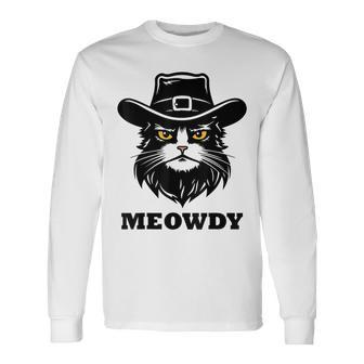 Meowdy Meme Mashup Cat Meow Howdy Graphic Cat Long Sleeve - Seseable