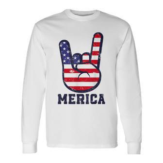 Merica Rock Sign 4Th Of July American Usa Flag Patriotic Long Sleeve T-Shirt T-Shirt | Mazezy DE