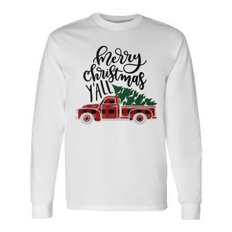 Merry Christmas Yall Vintage Truck With Tree Plaid T Long Sleeve T-Shirt | Mazezy