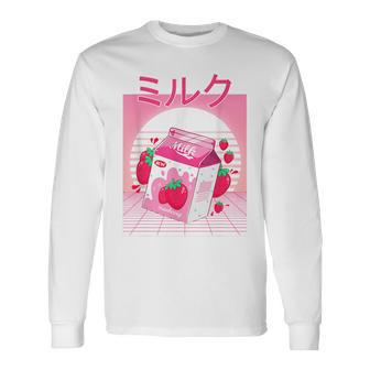Milk Shake Carton Japanese Kawaii Strawberry Retro 90S 90S Vintage Long Sleeve T-Shirt T-Shirt | Mazezy