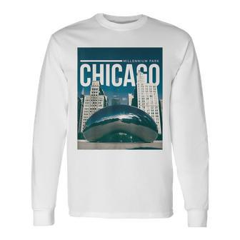 Millennium Park Chicago Illinois The Bean Aka Cloud Gate Long Sleeve T-Shirt | Mazezy