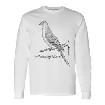 Mourning Dove Bird Ornithology Black Lines Long Sleeve T-Shirt | Mazezy