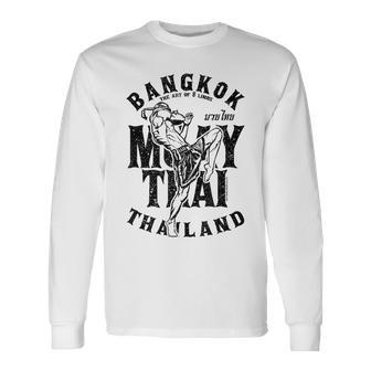 Muay Thai Kickboxing Bangkok Thailand Distressed Graphic Kickboxing Long Sleeve T-Shirt T-Shirt | Mazezy AU